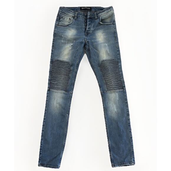 Balmain Paris Men Biker Distressed Stretch Size 32 Skinny Jeans Buckle Up